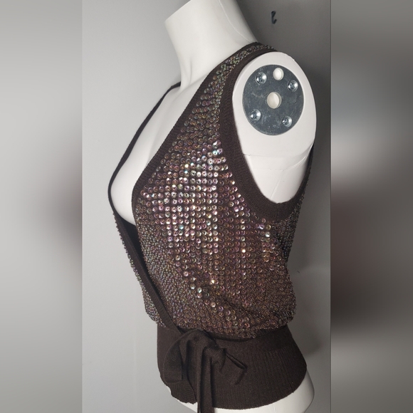 NANETTE LEPORE-size M - sweater/wrap top vest 100% wool with beaded sequins - Picture 5 of 9